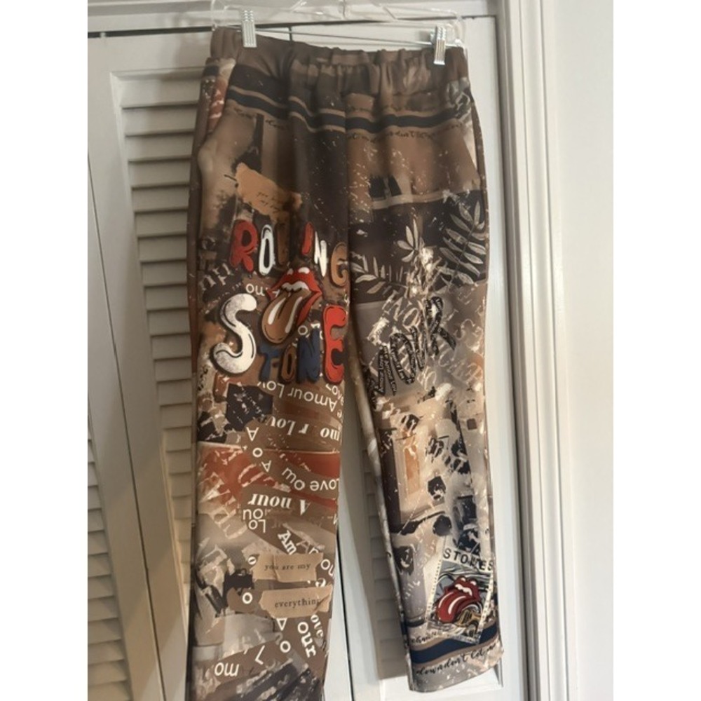 L527 Loowie Rolling Stone Mouth Printed Jogger Sweatpants One Size